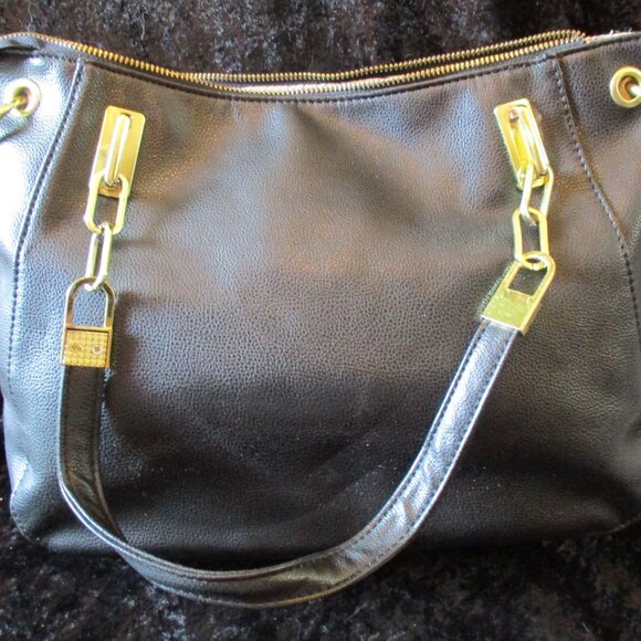 Vintage Michael Kors Black Leather Double Handled Handbag with Chain Accents - Picture 2 of 6